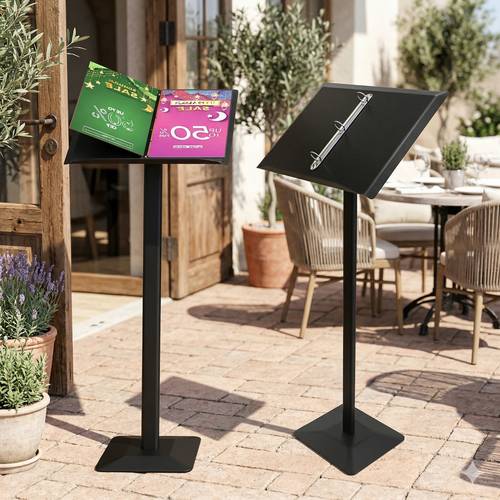 Black Menu Stand A4 – Premium Display Pedestal with Snap Frame