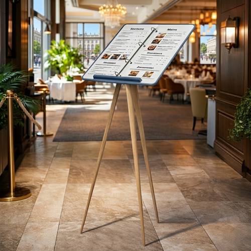 Modern Wooden Tripod Menu Stand