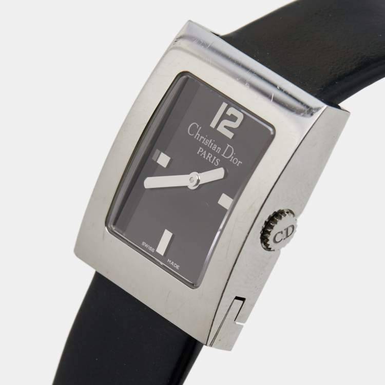 CHRISTIAN DIOR BLACK STAINLESS STEEL LEATHER MALICE D78-109 WOMEN'S WRISTWATCH 19 MM