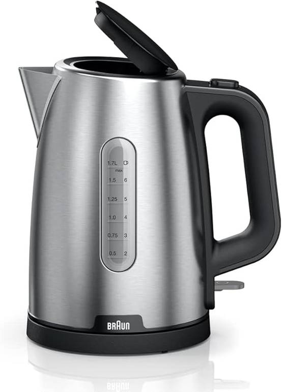 BRAUN PURSHINE WATER KETTLE, 2200 WATTS, 1.7L CAPACITY, STAINLESS STEEL/BLACK Â€“ WK 1500