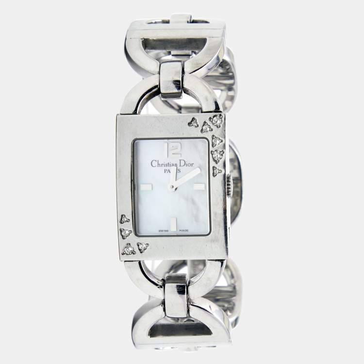 CHRISTIAN DIOR MALLIS D78-1091 DIAMOND MOTHER OF PEARL STAINLESS STEEL WOMEN'S WATCH 19MM