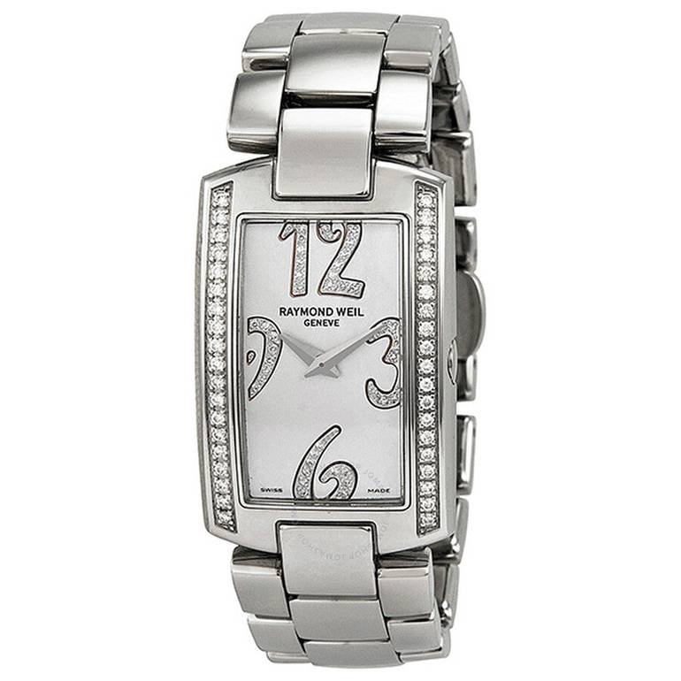 RAYMOND WEIL SHINE DIAMOND MOTHER OF PEARL DIAL STEEL WITH LIGHT BROWN STRAP LADIES WATCH - 1800ST105383LBWOB