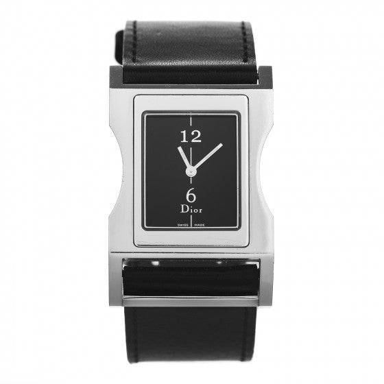 DIOR STAINLESS STEEL CALFSKIN 30MM CHRIS 47 QUARTZ WATCH BLACK DV7755