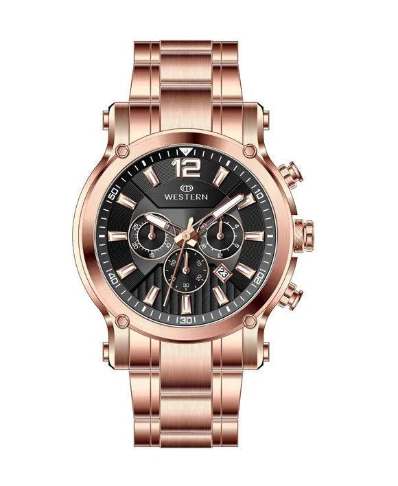 WESTERN W8837GPP070C Â€“ CHRONOGRAPH MENÂ€™S WATCH IN ROSE GOLD WITH BLACK DIAL