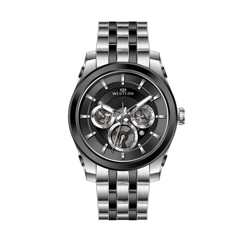 WESTERN W1829GSB010C Â€“ MENÂ€™S CLASSIC SILVER WATCH WITH BLACK DIAL