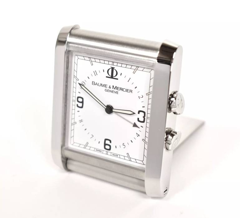 BAUME & MERCIER STAINLESS STEEL DESK CLOCK / ALARM CLOCK - 65610