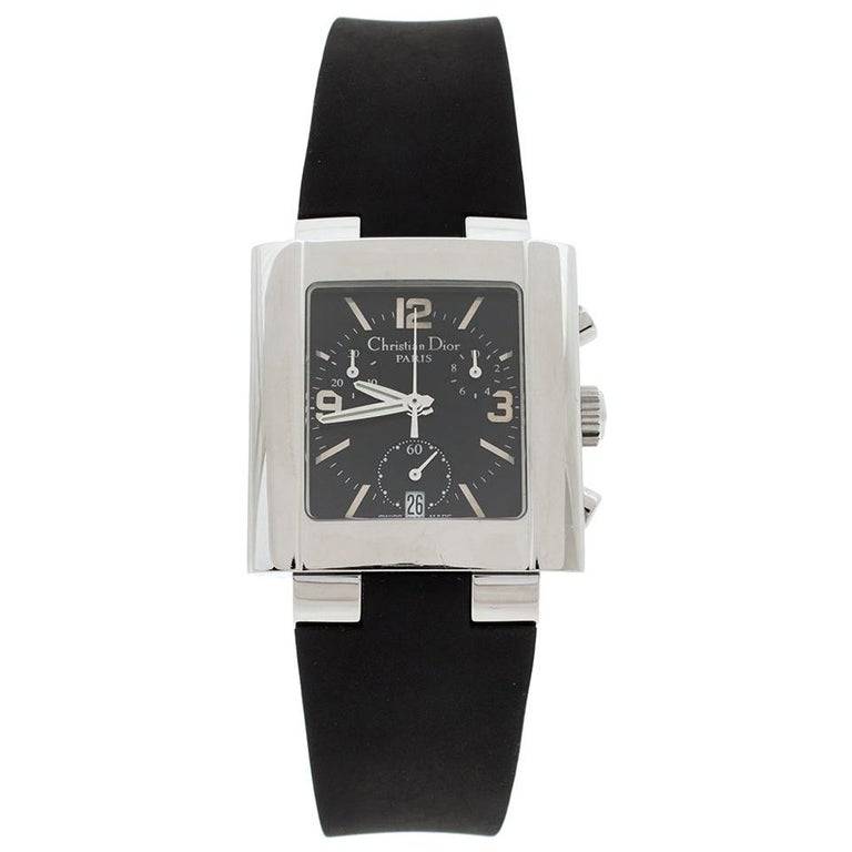 CHRISTIAN DIOR BLACK STAINLESS STEEL RUBBER RIVA D81-100 WOMEN'S WRISTWATCH 31 MM