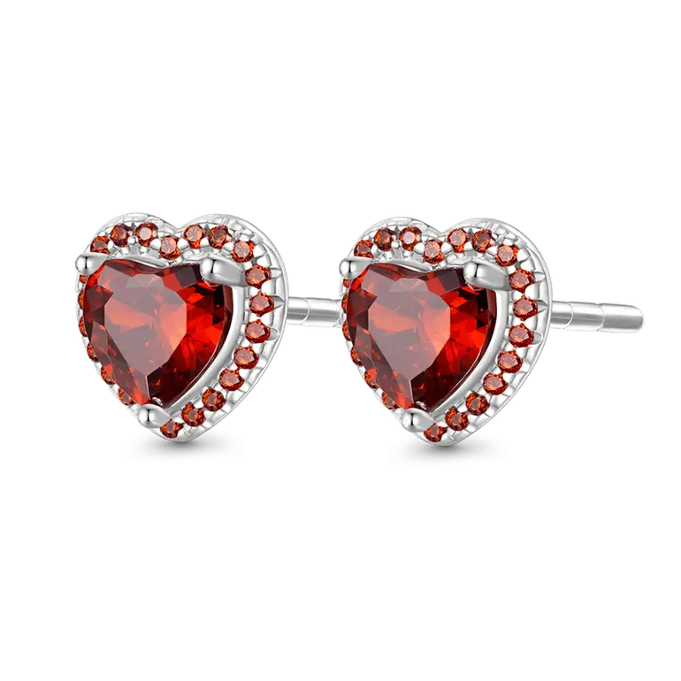 Gnoce Red Heart Birthstone Stud Earrings