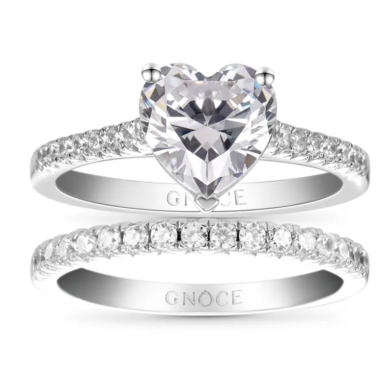 Gnoce Double Clear Heart Cut Stackable Ring Set