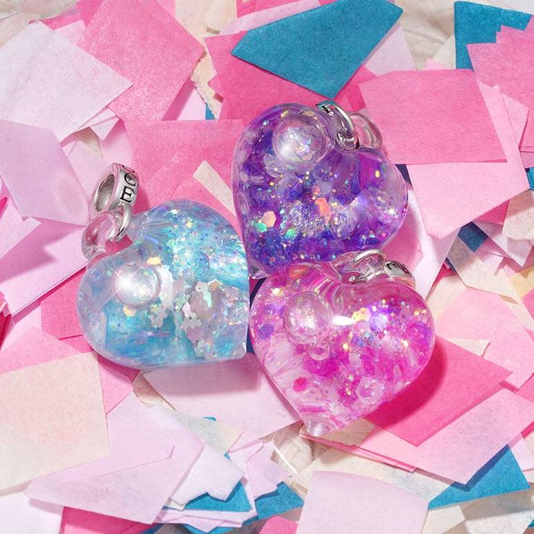 Gnoce Pink Glitter Heart Pendant Dangle Charm