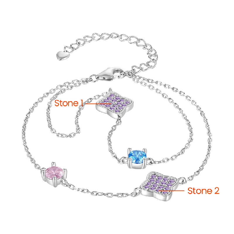 Gnoce Four-Leaf Clover Birthstone Adjustable Bracelets