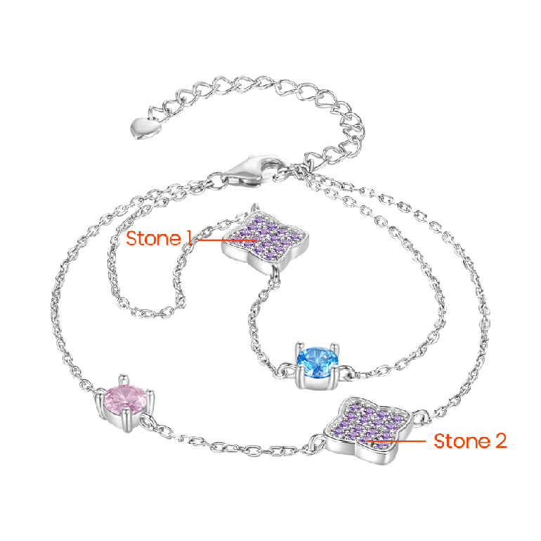 Gnoce Four-Leaf Clover Birthstone Adjustable Bracelets