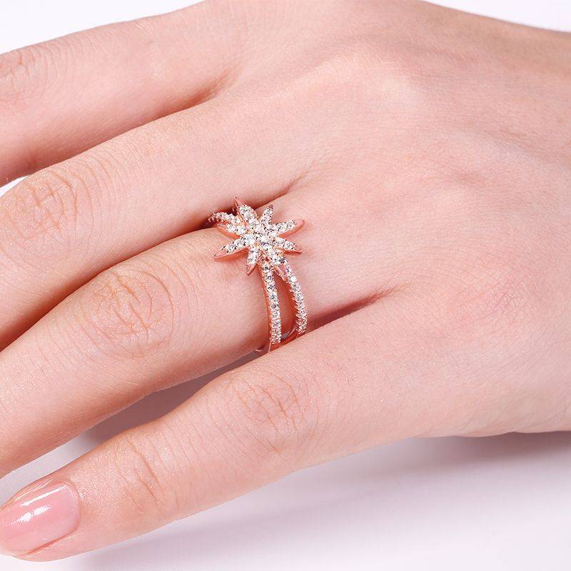 Gnoce Star Ring With Cz 925 Sterling Silver