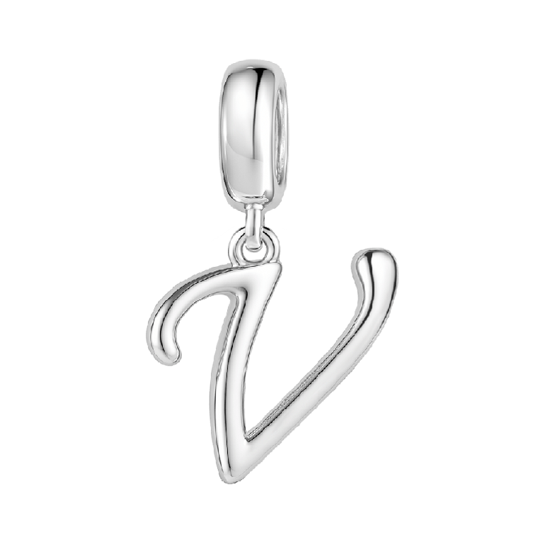 Letter V 925 Sterling Silver Dangling Charm Great for Bracelets Necklaces