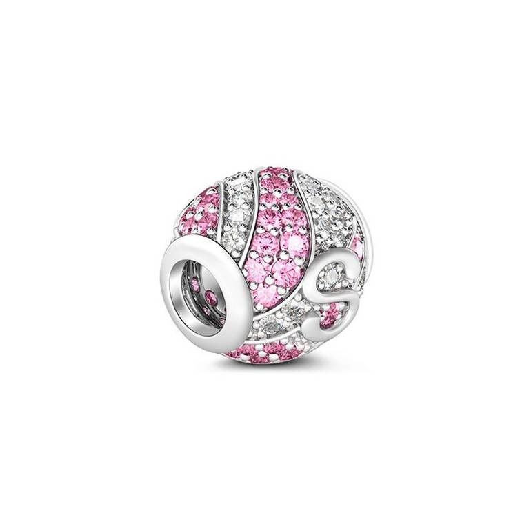 Letter S Charm with Aquamarine & Clear CZ 925 Sterling Silver