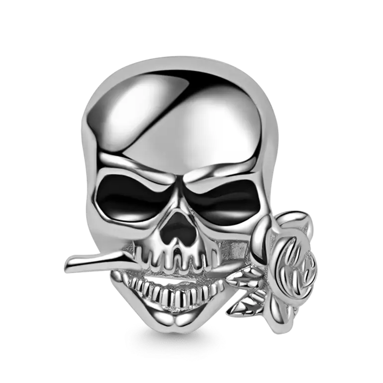 Skull & Rose Charm Bead 925 Sterling Silver