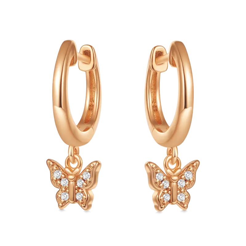 Gnoce Butterfly Drop Hoop Earrings