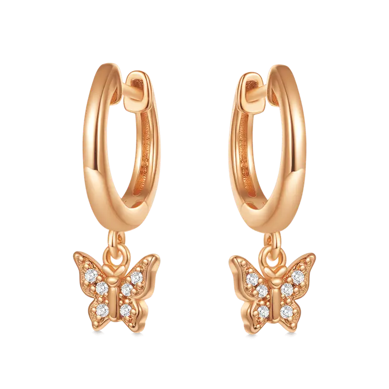 Gnoce Butterfly Drop Hoop Earrings