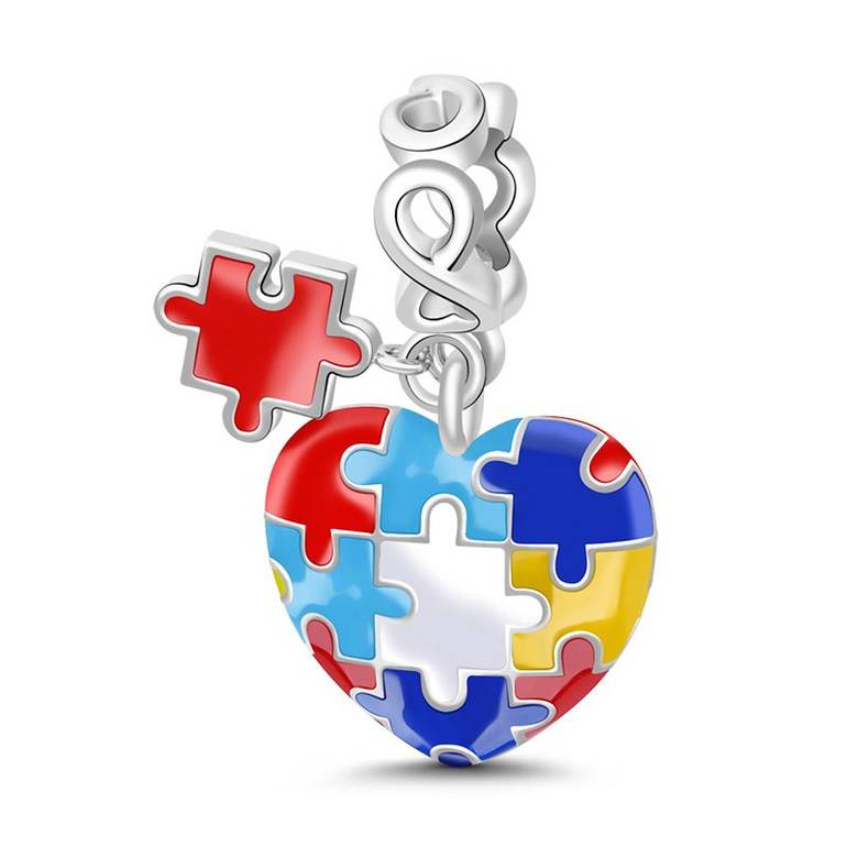 Autism Pendant 925 Sterling Silver Colored Enamel Puzzle Piece Dangle Charm
