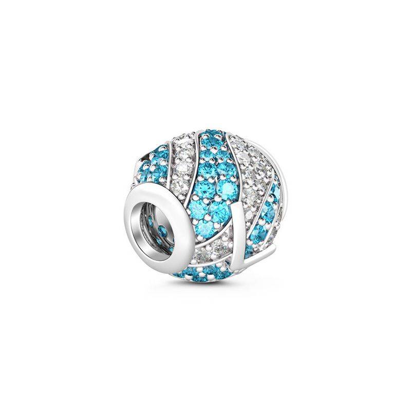 Letter L Charm with Aquamarine & Clear CZ 925 Sterling Silver