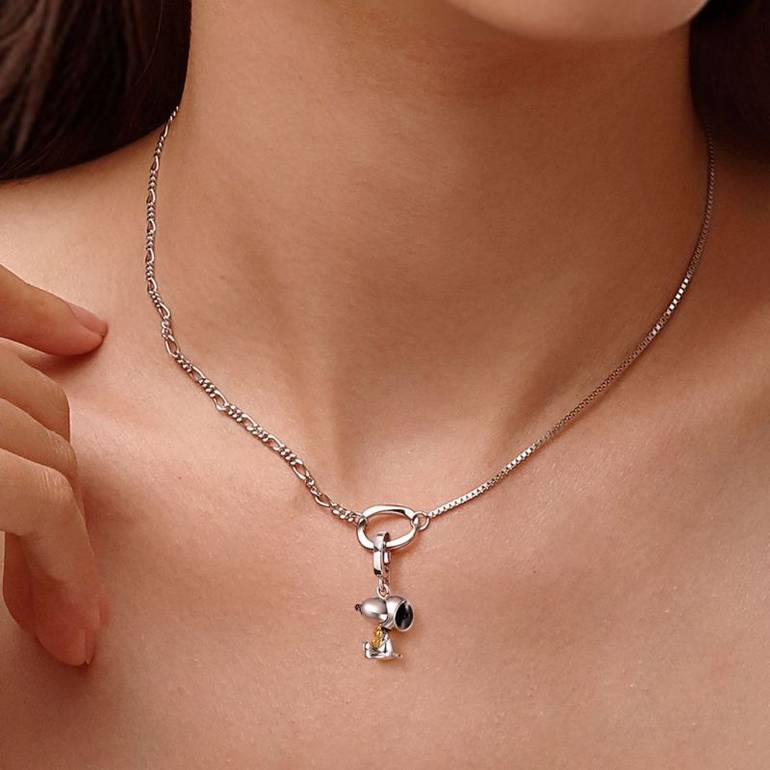 Gnoce Peanuts Snoopy & Woodstock Hugging Pendant Dangle Charm