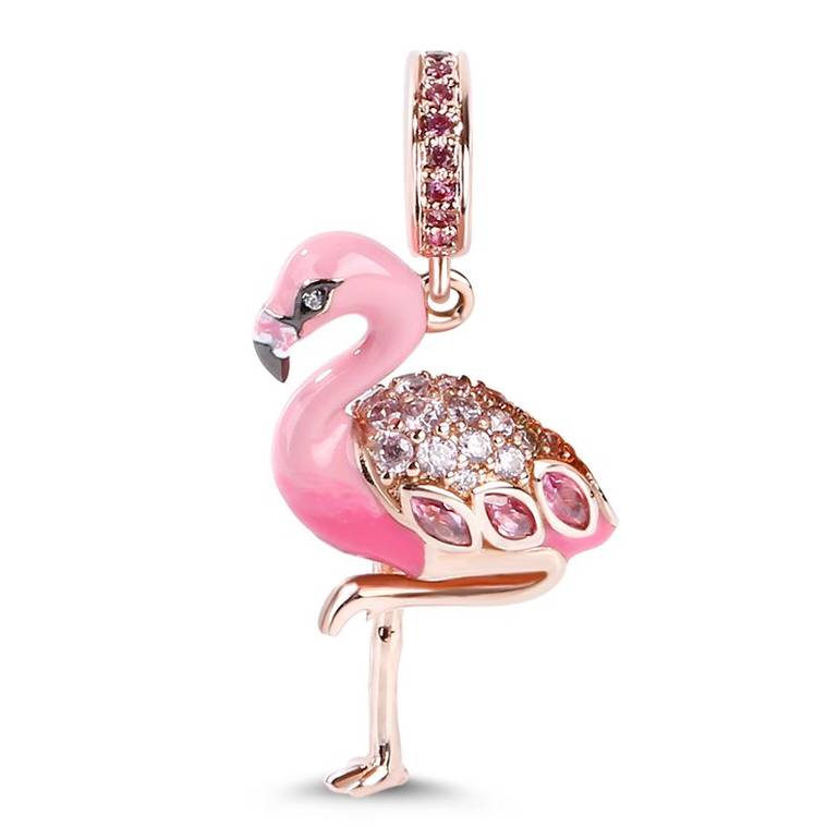 Flamingo Pendant 925 Sterling Silver 18K Rose Gold Plated Charm Valentine's Day Gift