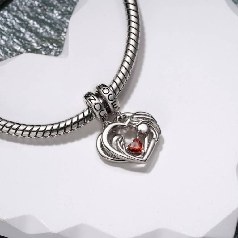 Gnoce Mother's Day Mother Hug Daughter Heart Double Pendant Dangle Charm