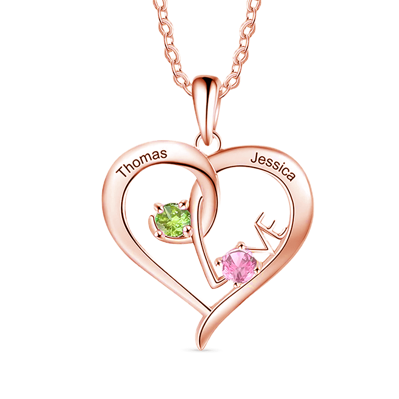 Gnoce Simple Love Interlaced Heart Birthstone Necklaces