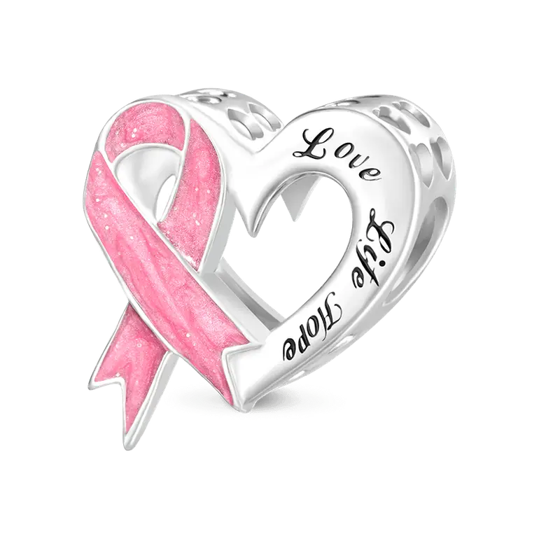 Gnoce Breast Cancer Awareness Pink Ribbon Heart Charm
