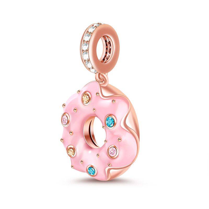 Pink Donut Pendant Charm S925 Sterling Silver 18K Rose Gold Plated