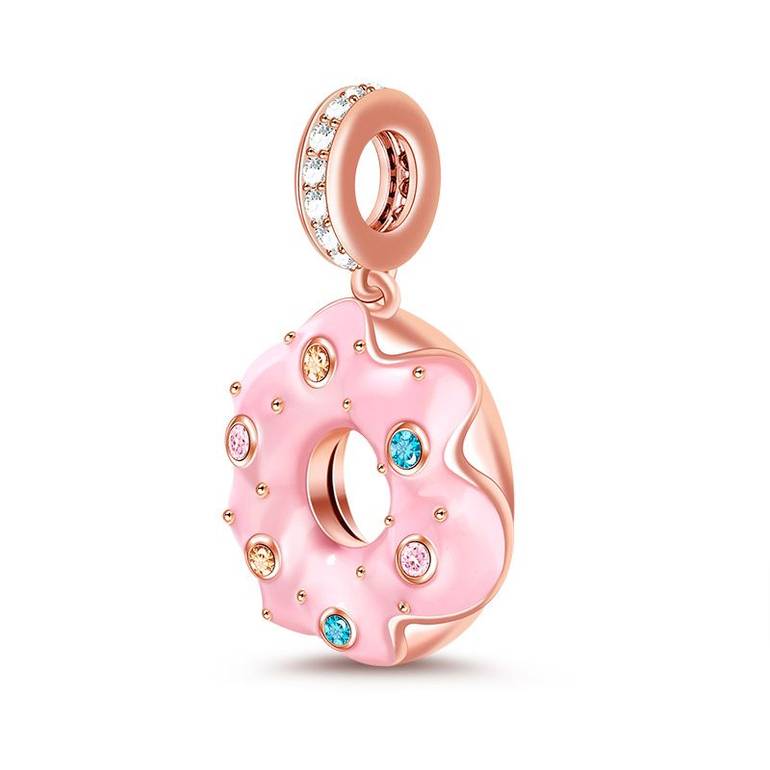 Pink Donut Pendant Charm S925 Sterling Silver 18K Rose Gold Plated