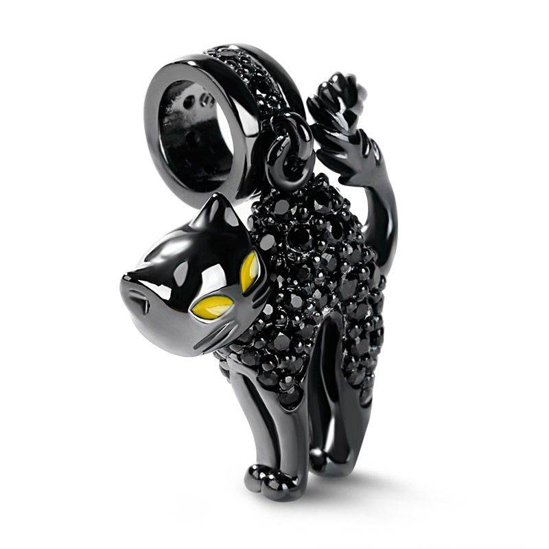 Naughty Black Cat Dangle Charm with Cz Stone 925 Sterling Silver Pendant for Bracelets/Necklaces