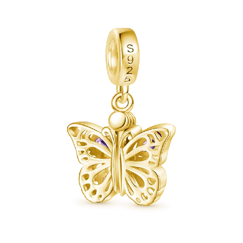 Gnoce 18k Gold Plated Openable Purple Butterfly Engravable Pendant Dangle Charm