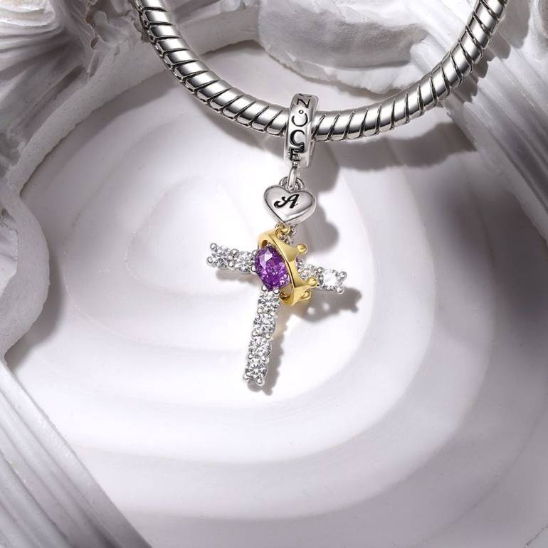 Gnoce Gold Crown of Thorns Nail Cross Pendant Dangle Charm