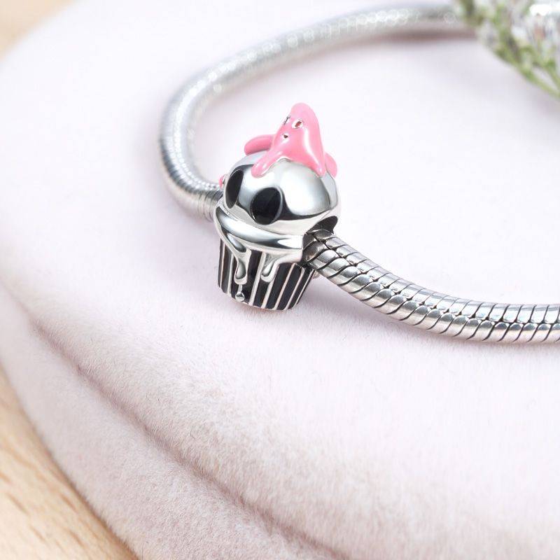Skull Cup Cake Charm Bead 925 Sterling Silver