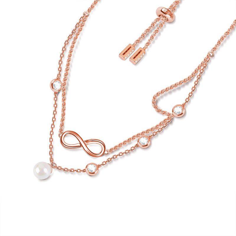 Gnoce Pearl Infinity Anklet 18K Rose Gold Plated S925 Silver Ornaments of Precious Metal