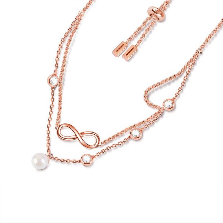 Gnoce Pearl Infinity Anklet 18K Rose Gold Plated S925 Silver Ornaments of Precious Metal
