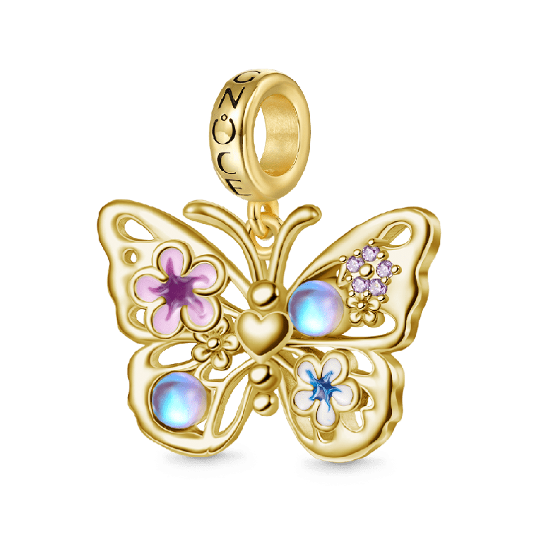 Gnoce 18K Gold Plated Sparkling Flying Butterfly Moonstone Pendant Dangle Charm