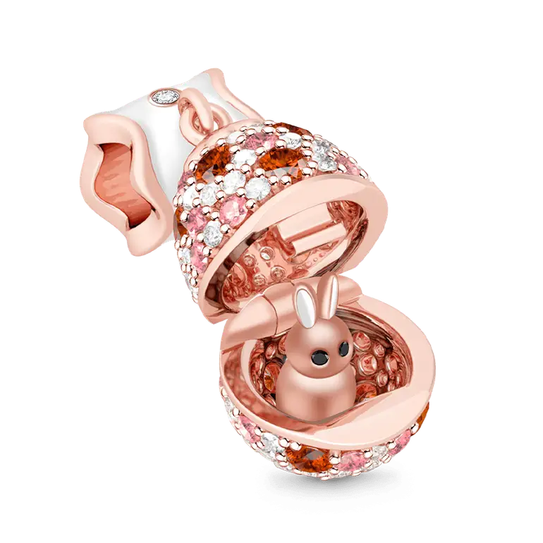 Rabbit in Egg Charm 925 Sterling Silver Colorful Cubic Zirconia Beads Easter Gift