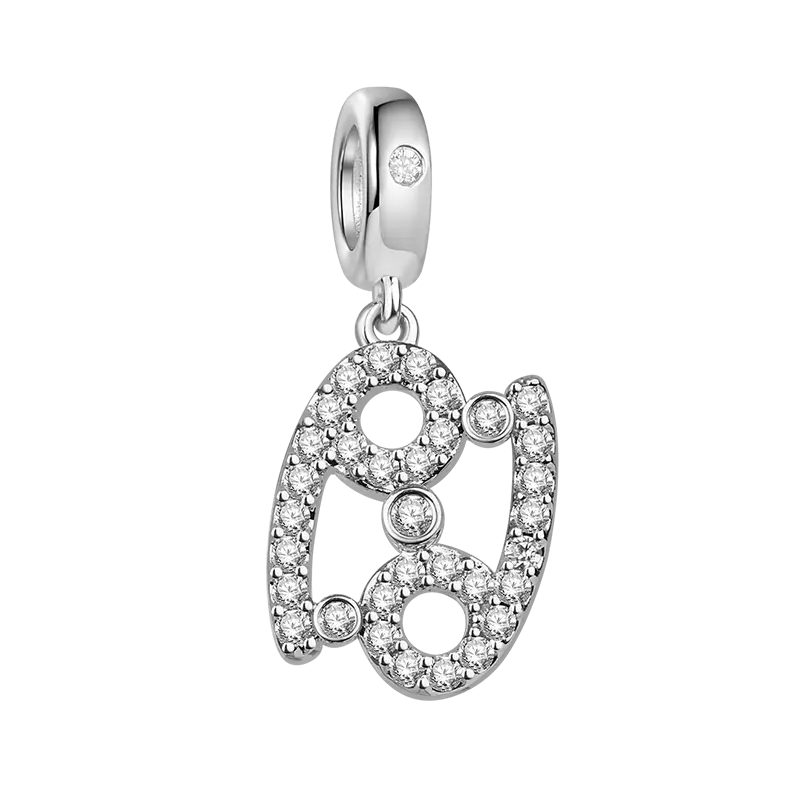 Gnoce Cancer Charm Zodiac Sign Pendant S925 Sterling Silver With Cz For Bracelets