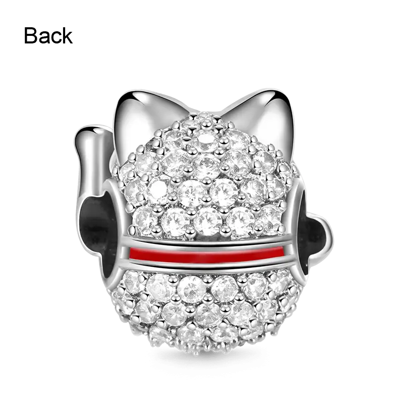 Lucky Cat Charm 925 Sterling Silver Bead Fit Bracelets