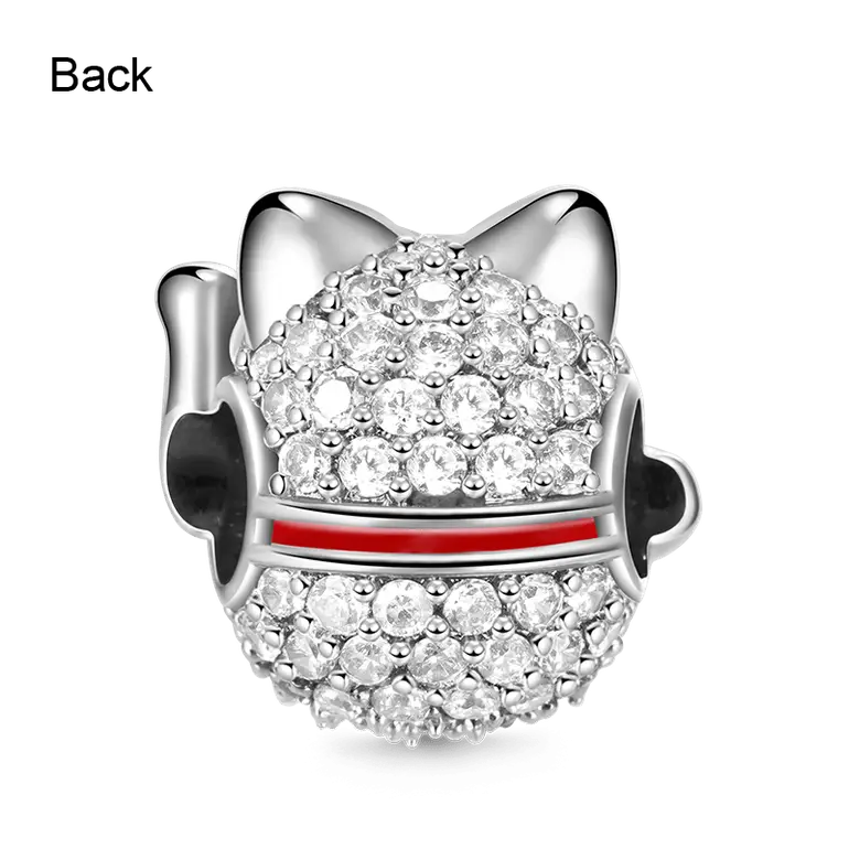 Lucky Cat Charm 925 Sterling Silver Bead Fit Bracelets
