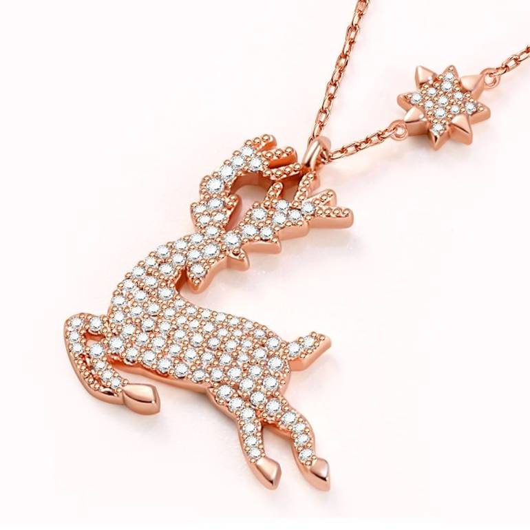 Elk Necklaces Sterling Silver 18k Rose Gold Plated Paved with Stones