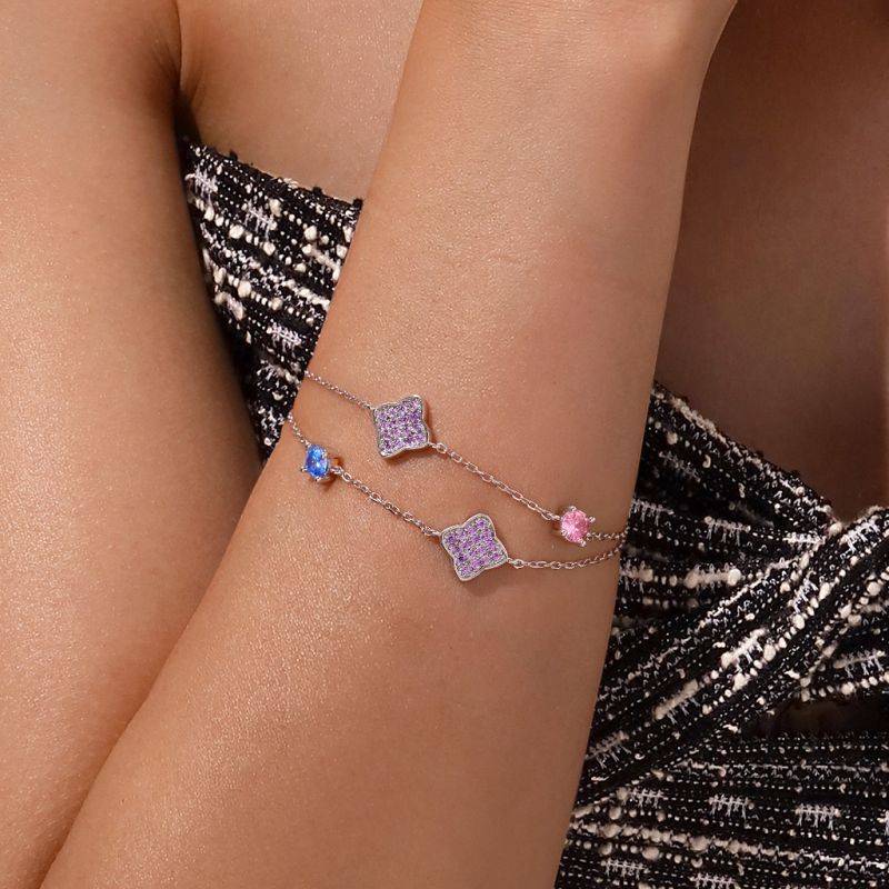 Gnoce Four-Leaf Clover Birthstone Adjustable Bracelets
