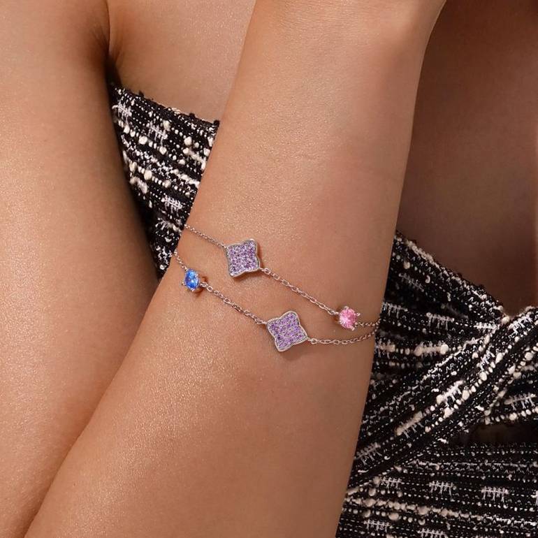 Gnoce Four-Leaf Clover Birthstone Adjustable Bracelets