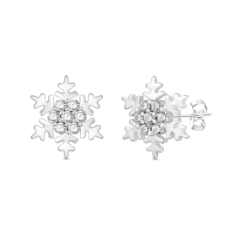 Gnoce Sparkling Snowflake Stud Earrings