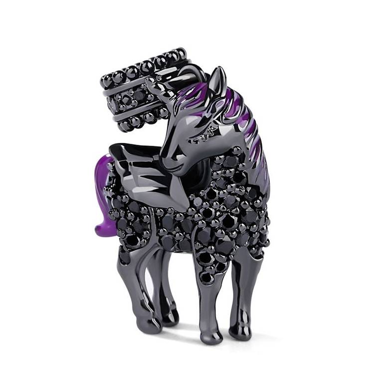 Black Plated Unicorn with Wings Charm 925 Sterling Silver Pendant