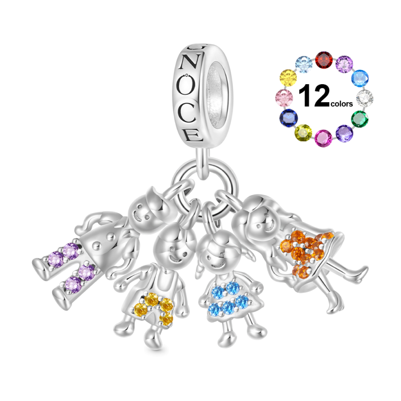 Gnoce Mother's Day Idea Family Portrait Birthstone Pendant Dangle Charm