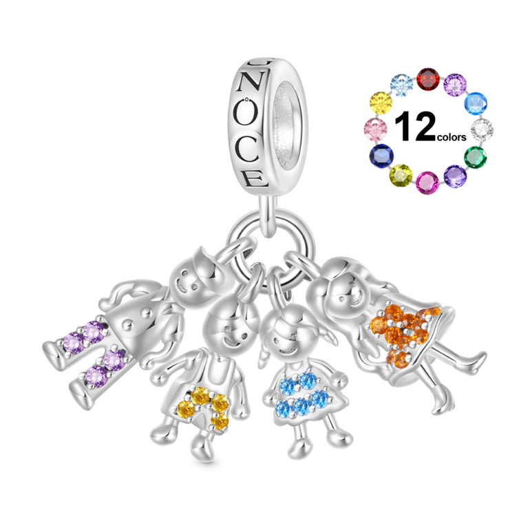 Gnoce Mother's Day Idea Family Portrait Birthstone Pendant Dangle Charm