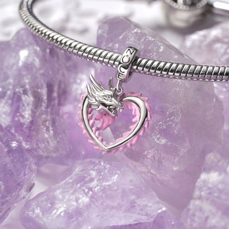 Gnoce Pink Heart Dragon Pendant Dangle Charm